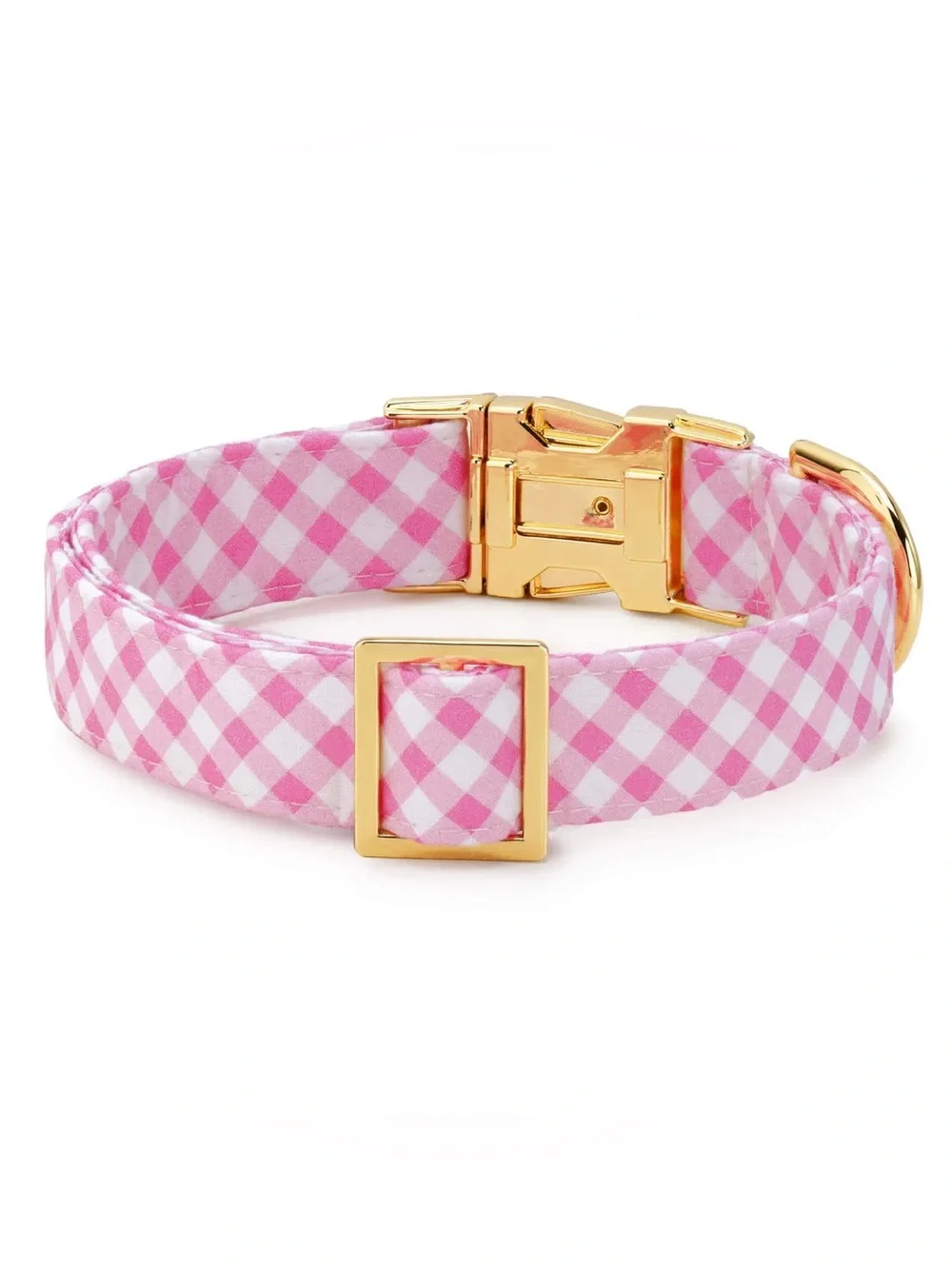 The Foggy Dog - Gingham Valentines Day Gold Dog Collar